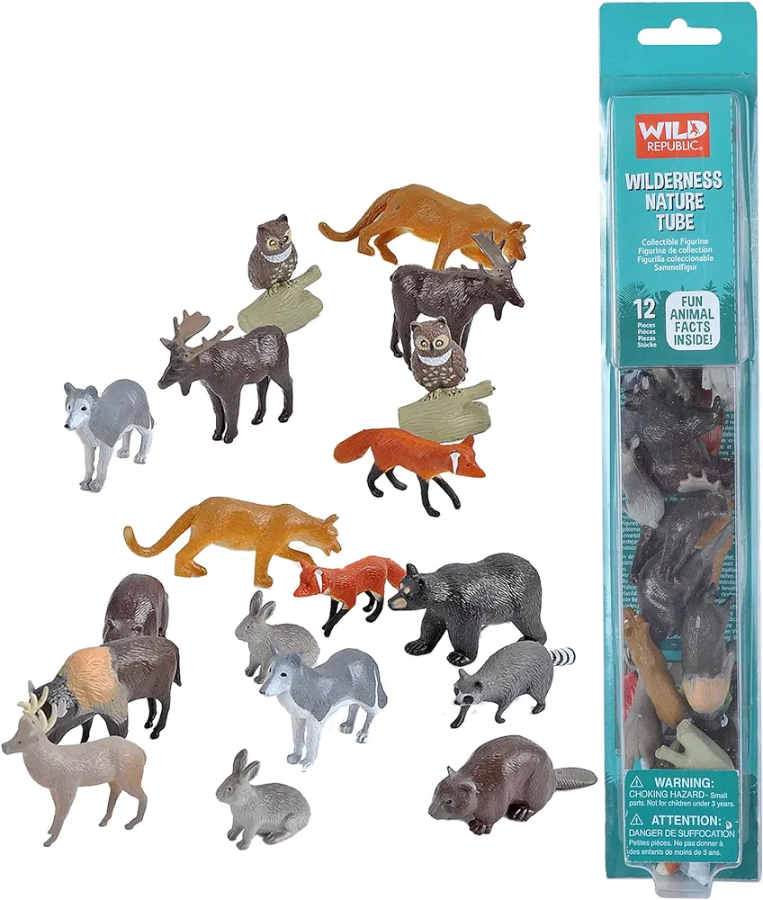 Wild Republic Wilderness Nature Tube, Woodland Animals, Forest Animal Figures, Kids Gifts, Educational Toys, 12-Pieces