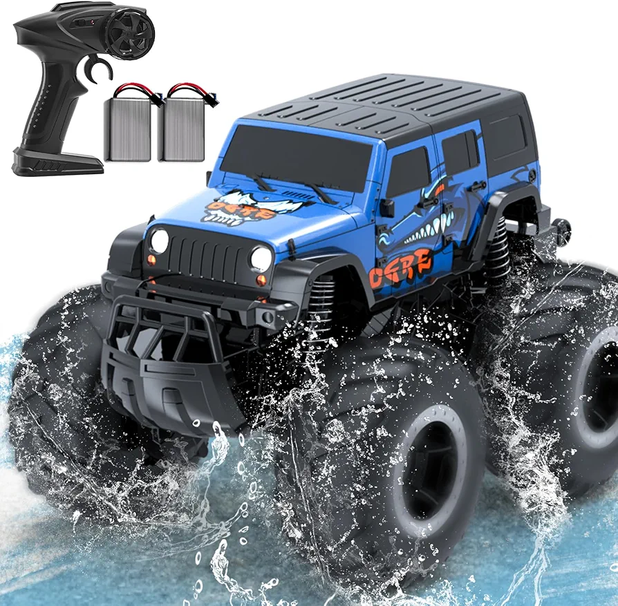 RC Cars Toys for Boys 1:16 Amphibious Remote Control Car Monster Truck Body Waterproofing for All Terrain 4WD Off-Road RC Trucks w/2 Batteries, Electric Toy Car Gifts for Kids Teen Boy Girl