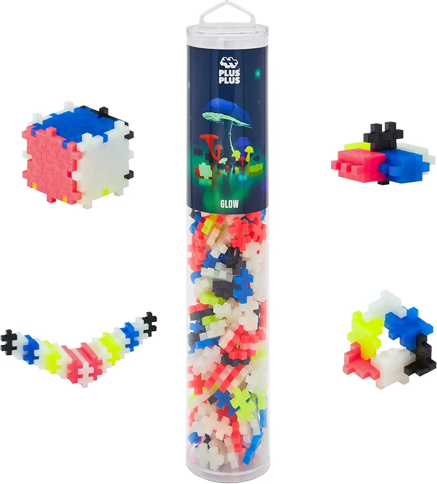 Plus-Plus - 240 Piece Glow in The Dark Mix - Construction Building Stem/Steam Toy, Interlocking Mini Puzzle Blocks for Kids