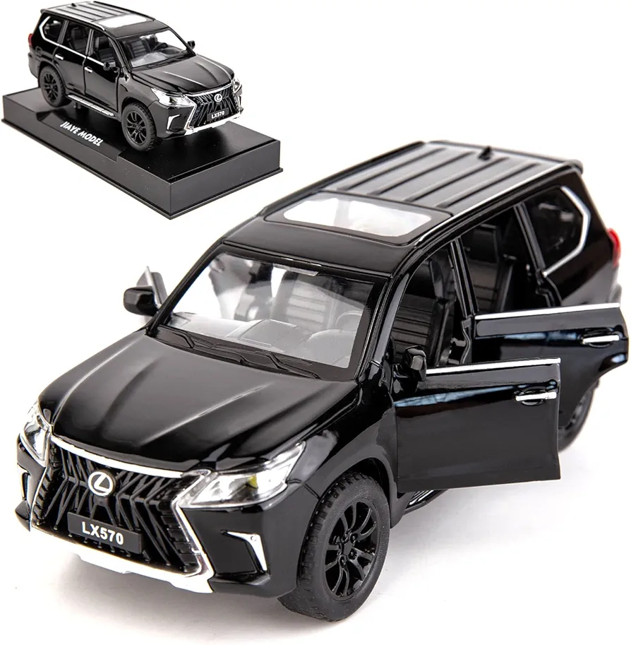 BDTCTK 1/32 Compatible for Lexus LX570 Off-Road in Luxury SUV Model Car, Zinc Alloy Pull Back Toy car with Sound and Light for Kids Boy Girl Gift(Black)