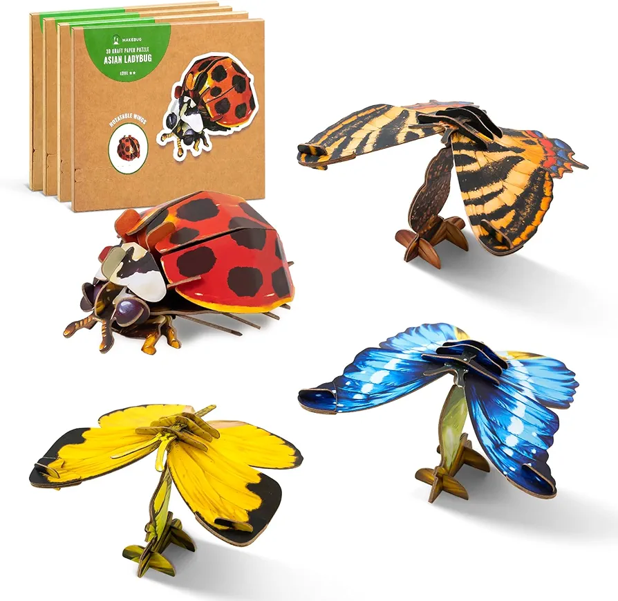 Preschool Toys Eco-Friendly Science Kits & STEM Projects, 3D Paper Puzzle for Kids 7+, Ideal for Homeschooling Supplies, Early Development Tools(Butterfly Series&Asian Ladybug)