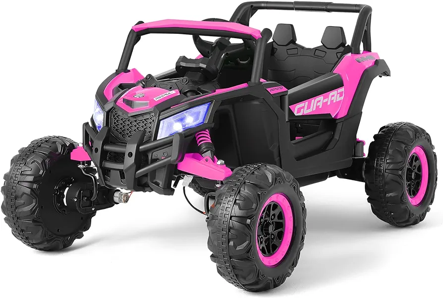 JOYLDIAS 4WD Ride On Car, 12V Battery Powered Electric Off-Road UTV for Kids, 4X4 Electric Vehicle W/4 Powerful Engines, 2.4G Remote Control, Music, Bluetooth, LED Lights for Boys and Girls, Pink