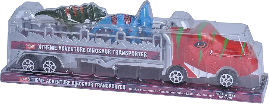 Wild Republic T-Rex Truck, Gifts for Kids, Imaginative Play Toy, Triceratops & Tyrannosaurus