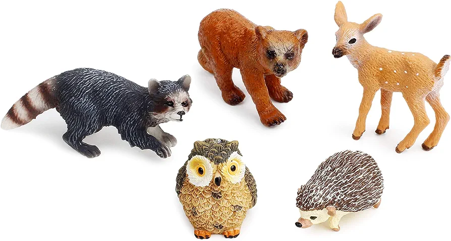 Forest Animal Figures Cake Toppers, Woodland Creatures Toy Figurines Set (5pcs Forest Animals)