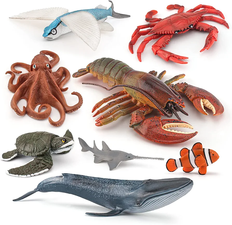 Jumbo Sea Creatures Toys for Kids Set 8PCS Whale Toy Figure Australian Lobster Figurine Toys Model Educational Science Shark Toys Boy Birthday Gift