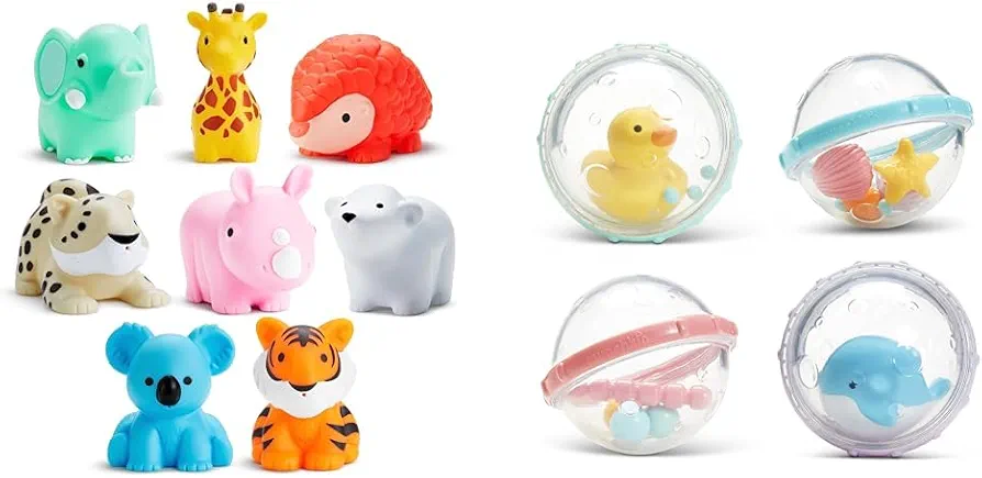 Munchkin® Wild™ Animal Baby and Toddler Bath Toy Squirts, 8 Pack & Float & Play Bubbles™ Baby and Toddler Bath Toy, 4 Count