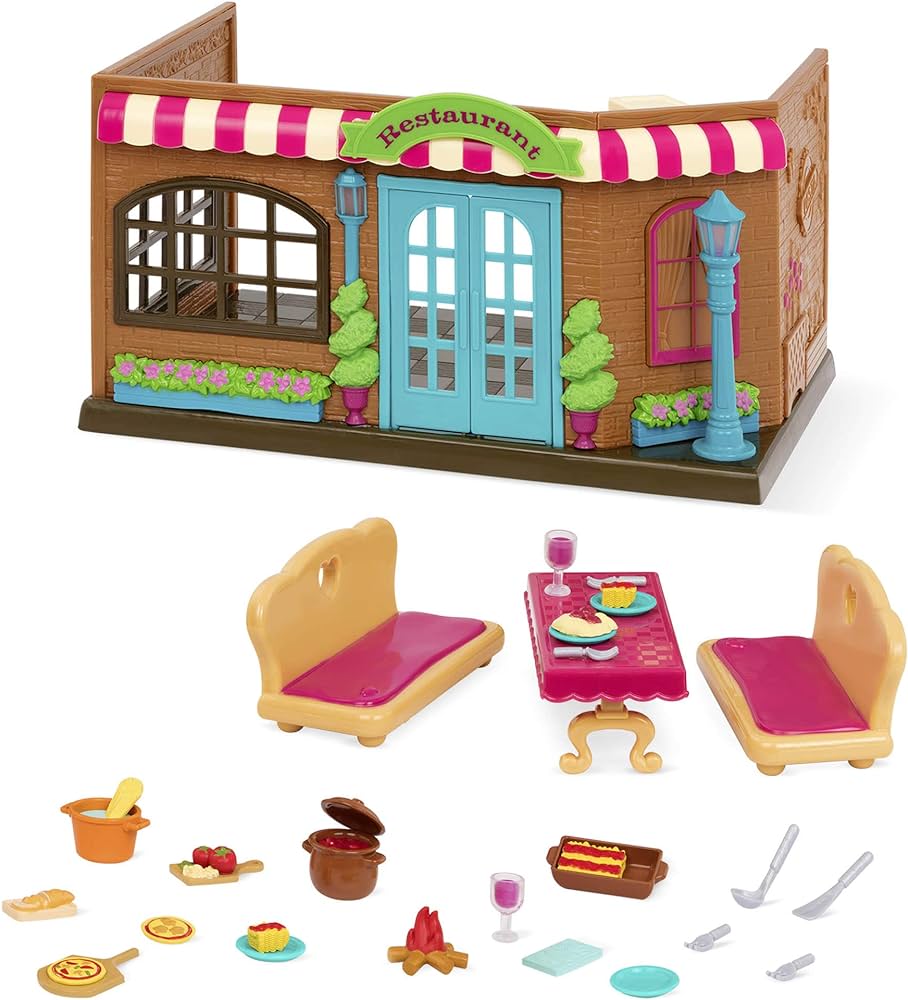 Li’l Woodzeez – Pass-The-Pasta Restaurant – Dollhouse Playset with Furnitures & Accessories – Pretend Play Toy for Kids Age 3+