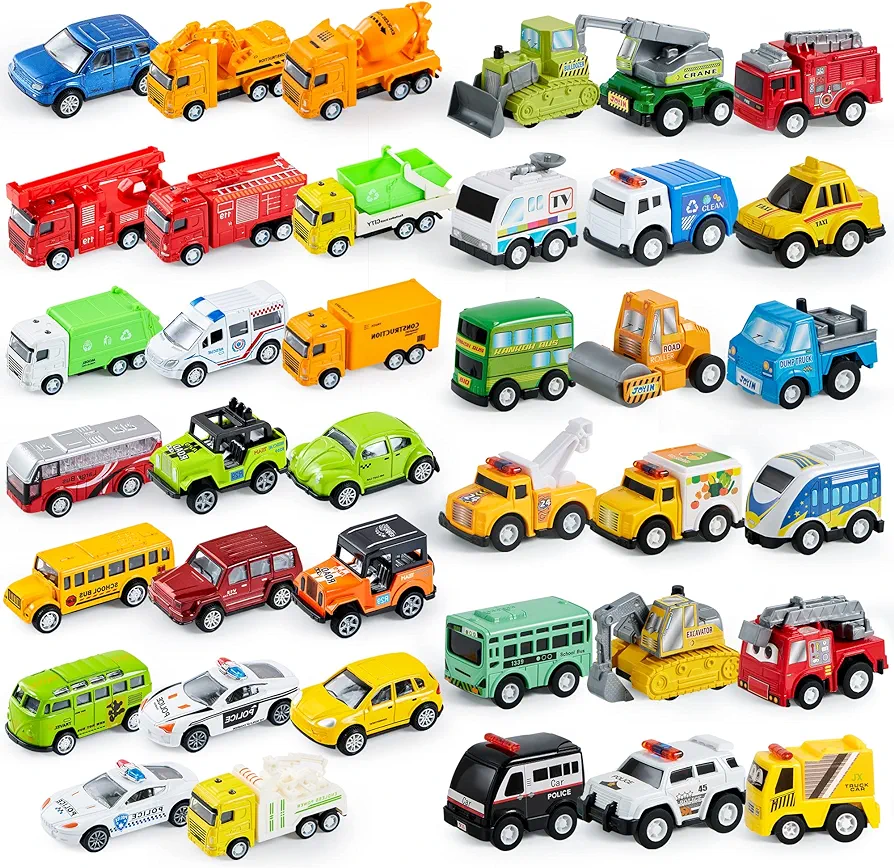 JOYIN 38 Piece Pull Back City Cars, Die Cast Metal Toy Cars, Vehicle Set for Toddlers, Kids Play Cars, Cars for Girls and Boys, Child Party Favors, Kids Best Gifts