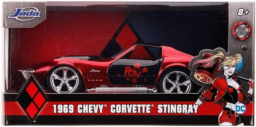 Jada Toys DC Comics 1:32 Harley Quinn 1969 Chevy Corvette Stingray Die-cast Car, Toys for Kids and Adults