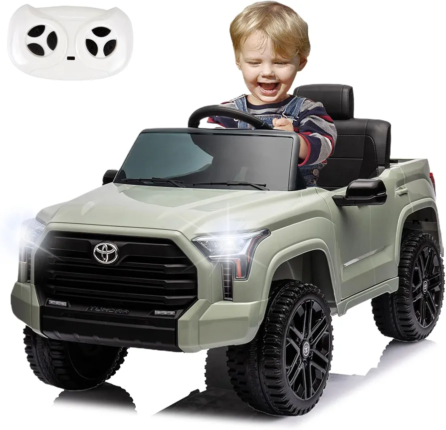 12V Electric Pickup Cars for Kids, Official Licensed Toyota Tundra Ride on Car, Electric Ride On Toy W/Parents Remote Control, Kids Truck Car for Boys & Girls, Three Speed Adjustable(Olive)