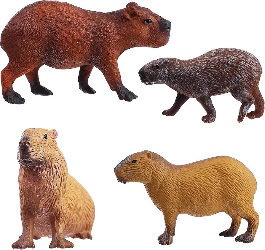 Flormoon Animal Figures, 4pcs Plastic Capybara Figurines for Science Project, Learning Educational Toys, Birthday Cake Topper for Kids