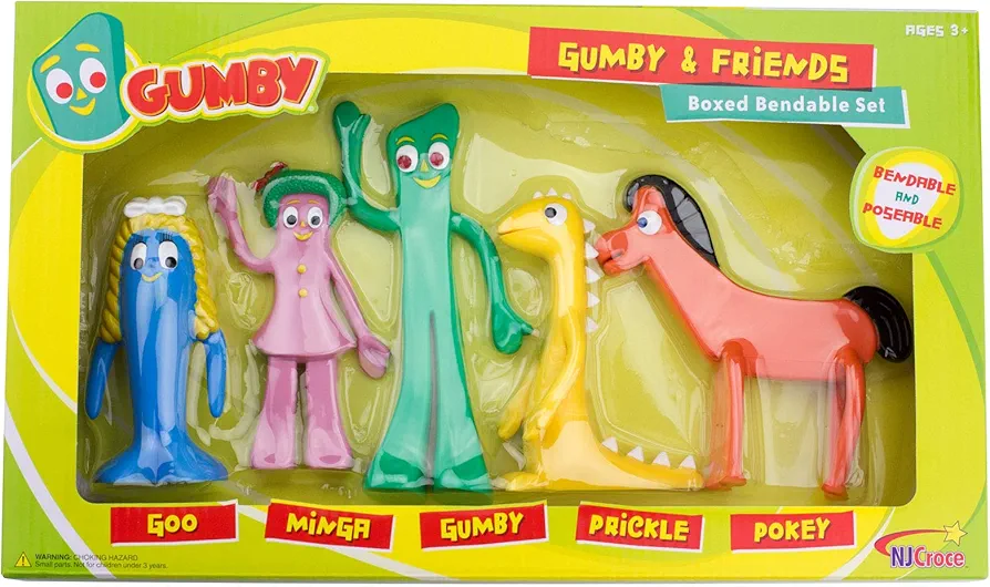 NJ Croce Gumby & Friends Action Figure Boxed Set Multicolor Gumby Toy Gift Flexible and Poseable Gumby Gift for Kids Gumby Toys, Durable Classic Toy Set