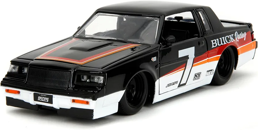 Bigtime Muscle 1:24 1987 Buick Grand National Die-Cast Car, Toys for Kids and Adults(Black/White)