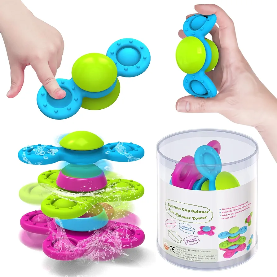 Suction Cup Spinner Toys for 1 Year Old Boy Girl, 3PCS Spinning Toys for Toddlers 1-3,Sensory Toys Bath Toys Travel Toys for Babies 10-12 Months,First Birthday Baby Gifts for 1 Year Old