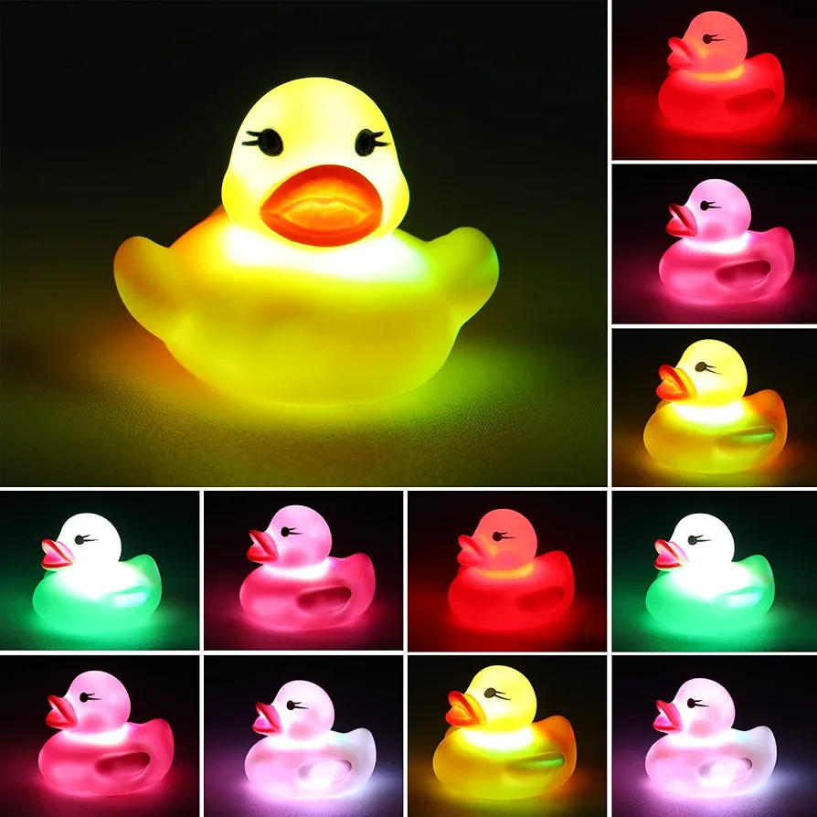 12 Packs Light up Rubber Ducks Glow Bath Toys Flashing Ducks for Bath for Teens on Birthday Easter Christmas Shower Pool Bath Toys Preschool Bathtub Bathroom (Cute Color)