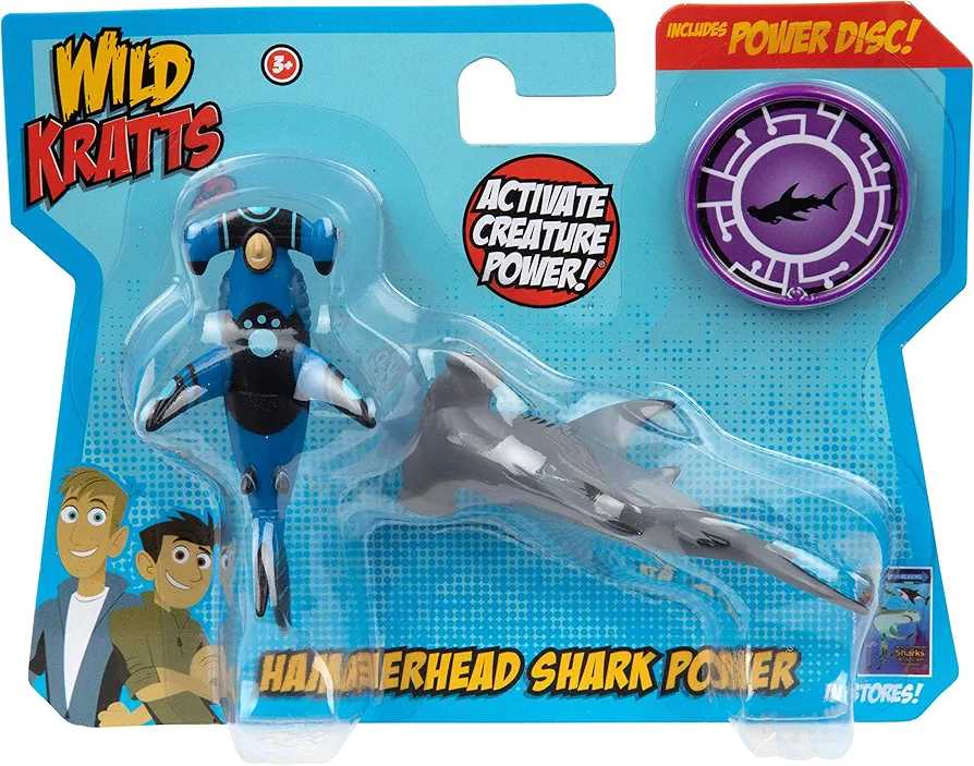 Wild Kratts Hammerhead Shark Power (3pc Action Figures) -Officially Licensed Toys for Kids- includes Martin Kratt, Creature Shark Animal Figurine & Power Disc! Gift for Kids Boys Girls