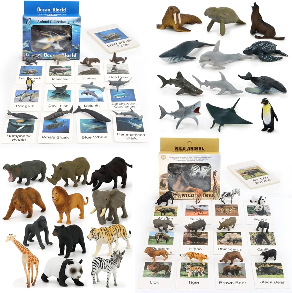 24 Small Animal Figurines Learning & Education Toys, Plastic Realistic Zoo Jungle Safari Sea Ocean Animal Figures, Preschool Learning Activities Matching Game Science Toys