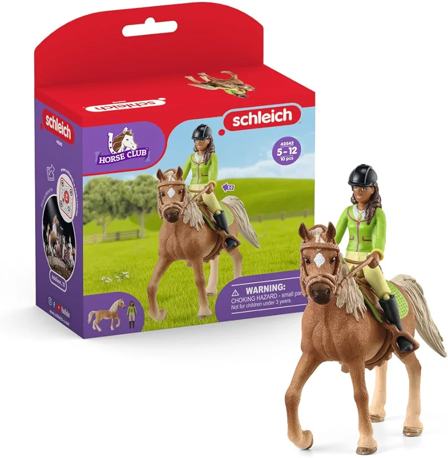 Schleich Horse Club Sarah and Mystery Horse Set - Playset with Removable Saddle and Bridle, Fully Movable Rider Figurine, Adventurous Fun for Boys and Girls, Gift for Kids Ages 5+