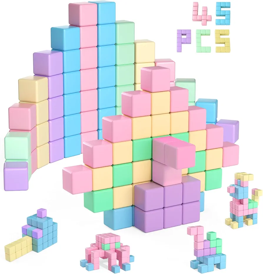 45PCS Magnetic Blocks, Building Blocks for Toddlers Age 3-5 Magnet Cubes Toys STEM Preschool Education Montessori Autism Toys 4-8 Christmas Birthday Gifts for Kids Ages 3 4 5 6 7+ Year Old Boys Girls