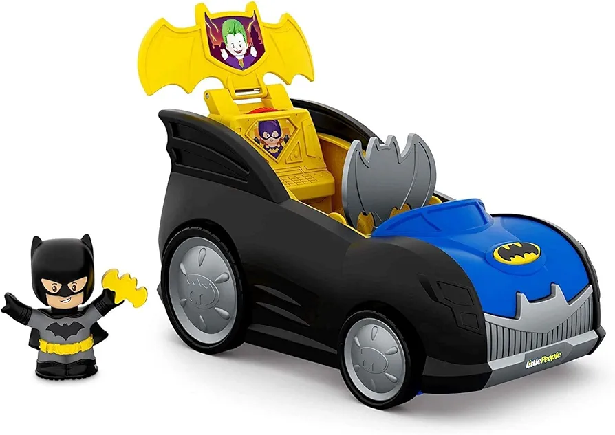 Fisher-Price Little People Toddler Toy DC Super Friends 2-in-1 Batmobile, Batman Playset & Vehicle for Preschool Pretend Play Kids Ages 18+ Months