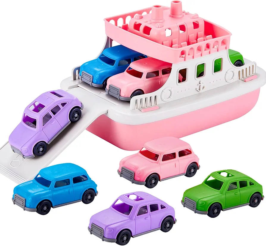 Ferry Boat Toys Set with 4 Mini Cars, Mold Free Bath Toys for Girls Toddlers Kids,Water Toys for Bathtub,Pool and Beach,Girls Gift Toys