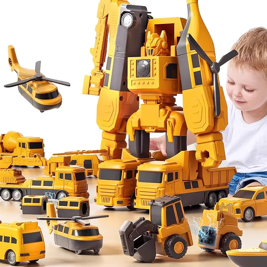 Transforming Robot Toys Set for Boys, 6 in 1 Magnetic Construction Trucks Transform Robot Play Vehicles with Storage Box (Construction Toys) (Construction Toys)