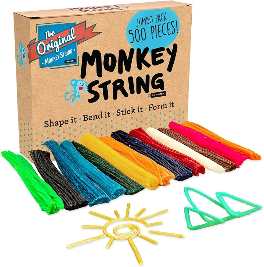 IMPRESA Monkey String from The Original Monkey Noodle - 500 Piece Jumbo Pack - Fidget Sensory Toys for Kids with Unique Needs - Fosters Creativity, Focus, & Fun -Make Anything in 2D or 3D 13 Colors