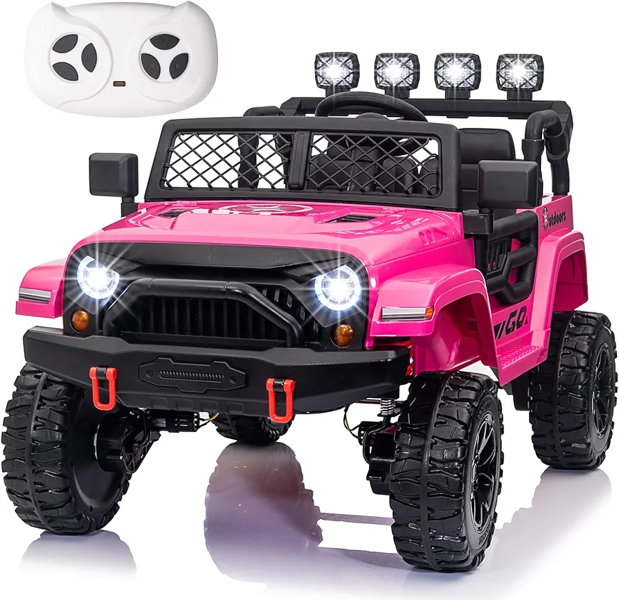 FINITO 24 Volts 4X4 Ride on Car Truck w/Remote Control, 4WD/2WD Switchable Kids UTV, LED Light, 4Mph High Speed, Multi Music Modes, 2 Seaters Electric Vehicle Car for Boys Girls,Pink