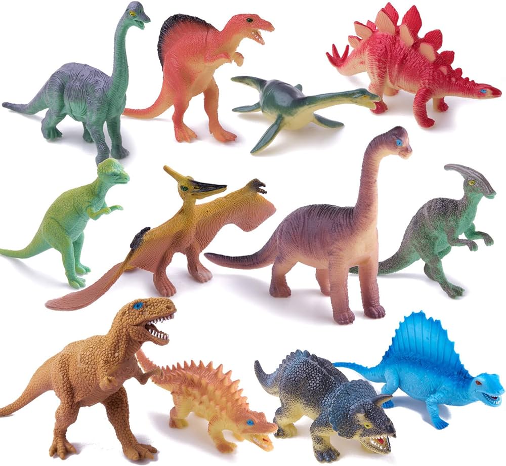 Peruser Dinosaurs Toys 12-Pack 5" to 7" Realistic Dinosaur Figures with Dinosaur Book, kids and Toddlers - Great Gift Set, Birthday Present, or Party Favor!