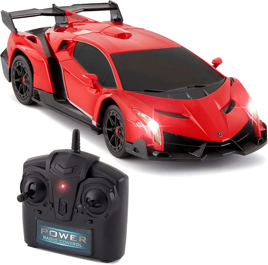 Best Choice Products 1:24 Scale Kids Licensed RC Lamborghini Veneno Car, Head and Taillights - Red