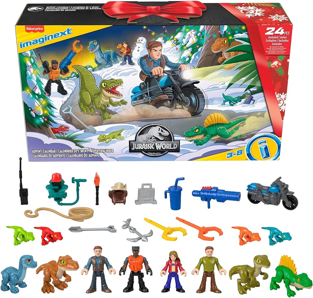 Fisher-Price Imaginext Jurassic World Advent Calendar, Christmas Gift of 25 Dinosaur Toys & Figures for Preschool Kids Ages 3+ Years