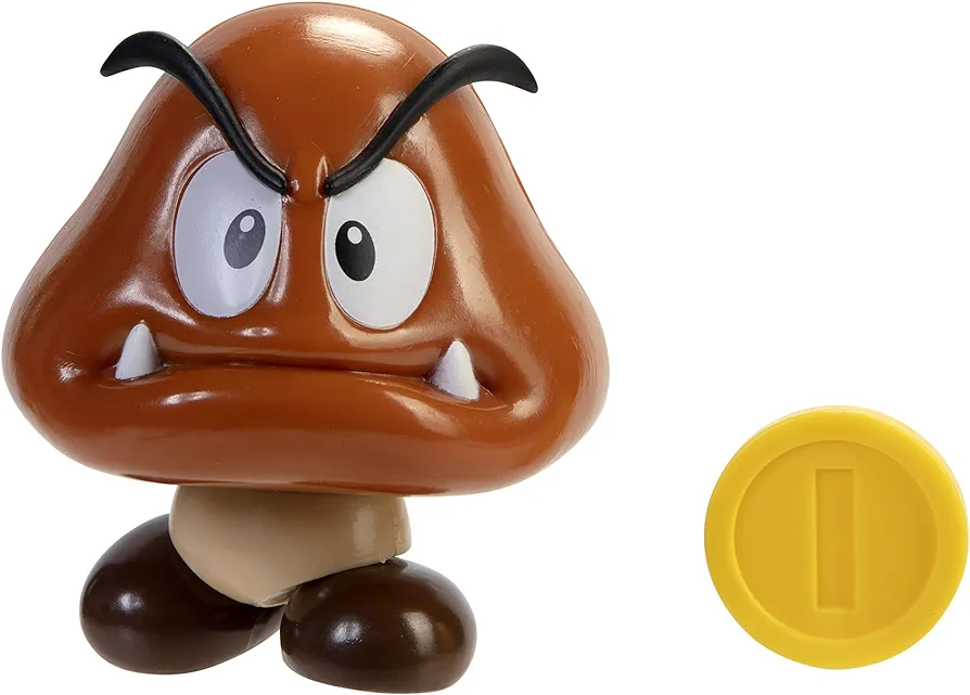 Super Mario Action Figure 4 Inch Goomba Collectible Toy with Coin Accessory