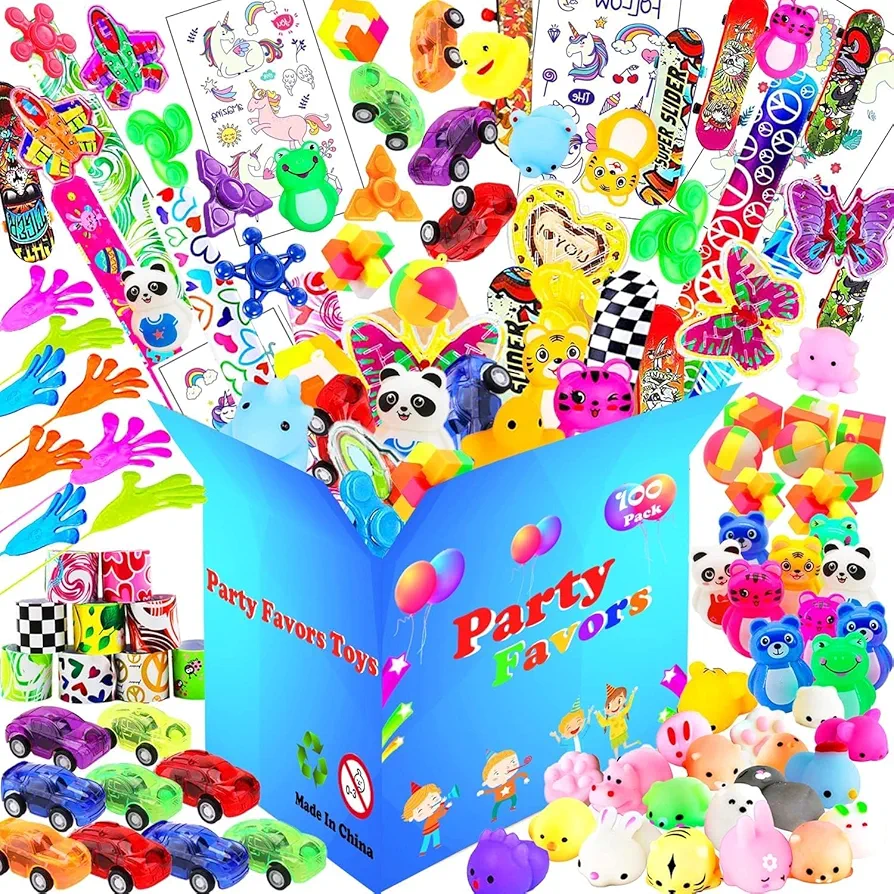 100 Pcs Party Favors Treasure Box Toys for Classroom Carnival Prizes Rewards, Stocking Stuffers, Goodie Bag Stuffers for Kids Party, Pinata Fillers Birthday Gifts Bulk Toys