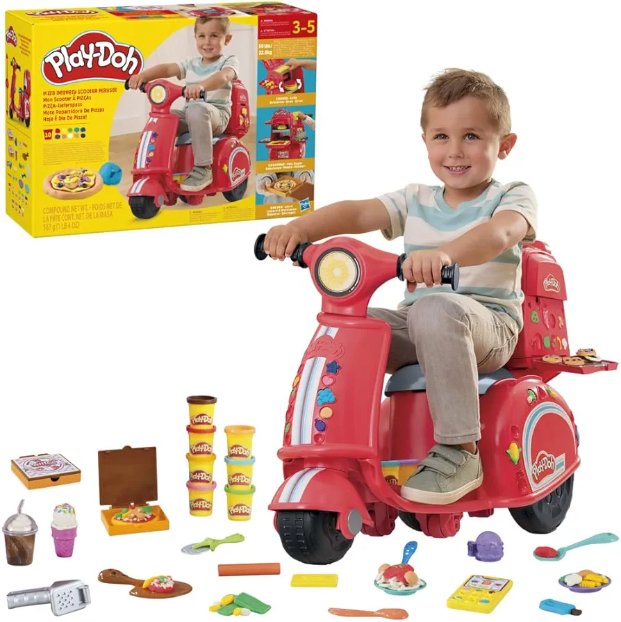 Play-Doh Pizza Delivery Scooter Playset, Large Ride-On Play Food Preschool Toys for Boys & Girls 3-5, Kids Arts & Crafts