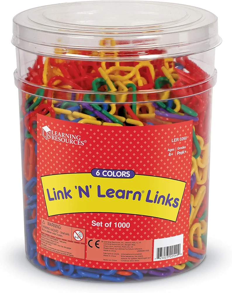 Learning Resource Rainbow Link 'n' Learn Links - Bucket of 1000 Pieces, Ages 4+| Grades PreK+ Preschool Supplies for Classroom and Homeschool, Early Counting & Sorting Skills