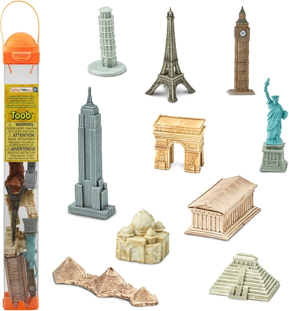 Safari Ltd. Around The World TOOB - 10 Figurines: Leaning Tower of Pisa, Eiffel Tower, Taj Mahal, Statue of Liberty, Giza Pyramids, & More - Educational Toy Figures For Boys, Girls & Kids Ages 3+