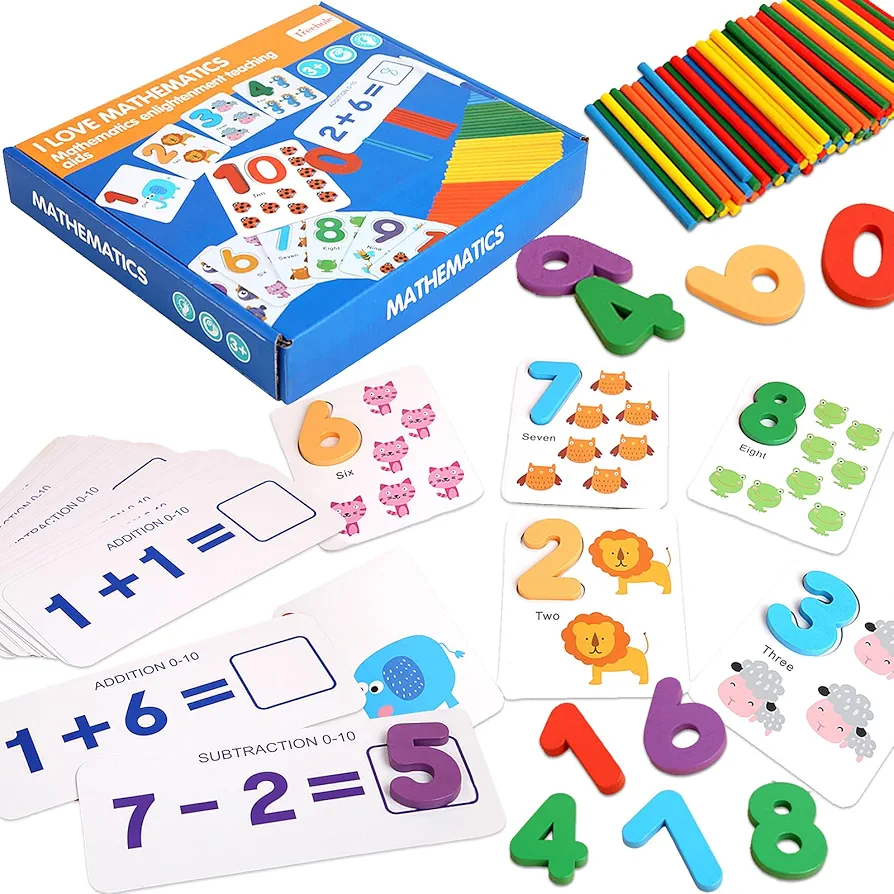 Number Flash Cards for Toddlers 3-5 Years, Mathematics Educational Learning Toys for 3 4 5 Year Old Preschool Learning Activities, Wooden Number Animal Flashcards Puzzle Game