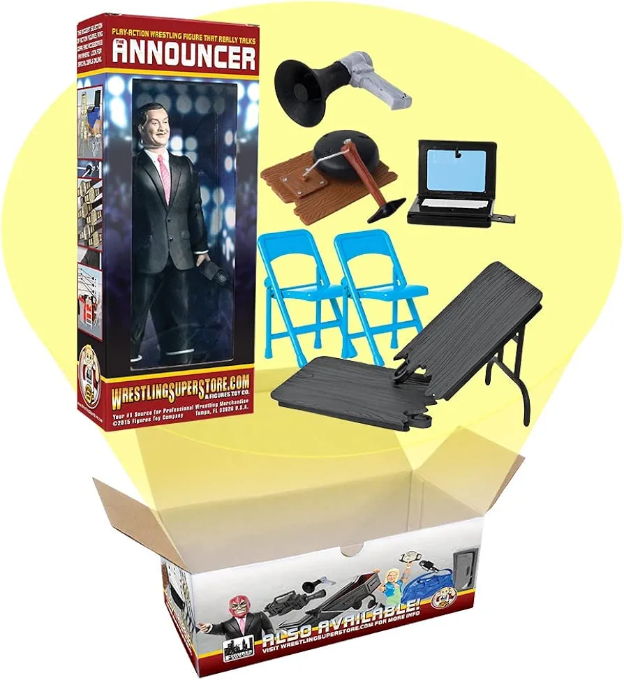 Talking Wrestling Ring Announcer Accessory Set #5 for WWE & AEW Wrestling Action Figures