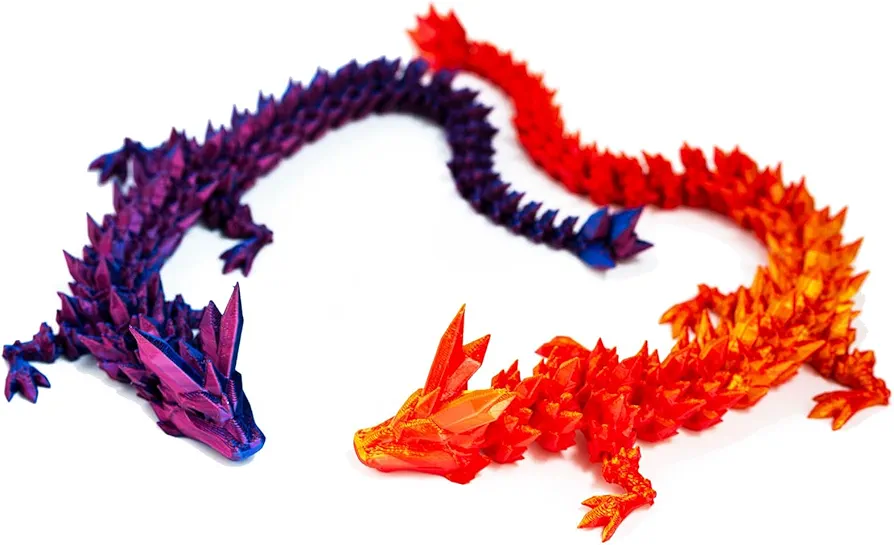 2PCS 12" 3D Printed Dragon, Articulated Dragon, Crystal Dragon, Gifts for Children, Fashionable home decor (Purple+Red)