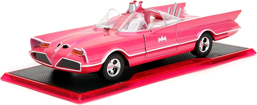 Pink Slips W7 1:24 Classic TV Series Batmobile Die-Cast Car w/Base, Toys for Kids and Adults(Pink)