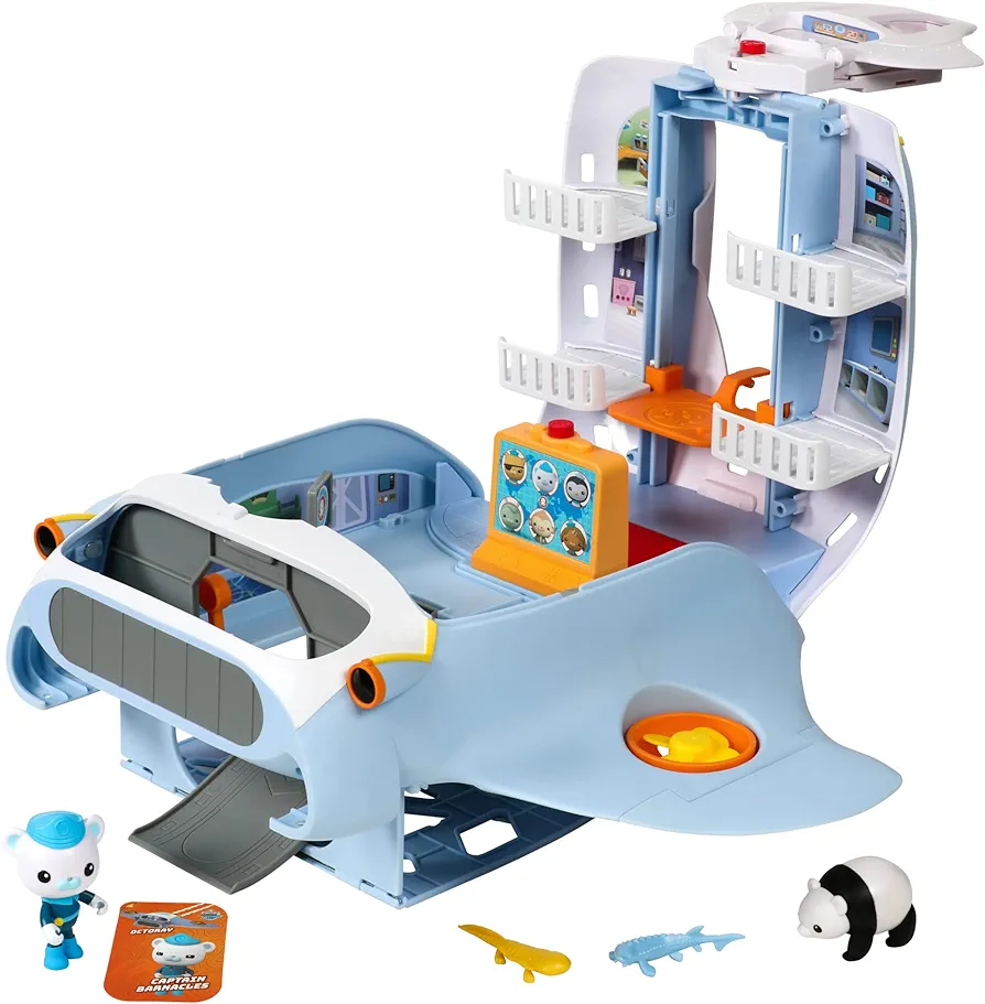 Octonauts Above & Beyond | Octoray Transforming Playset | 7 Pieces | 25+ Lights and Sounds, Multicolor, includes Figure, Playset, 3 Accessories, 3 AAA Batteries