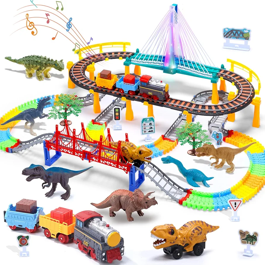 Toddler Train Set Toy, Electric Train Track & Dinosaur Track Toy for 3 4 5 Years Old Kids, Boys and Girls