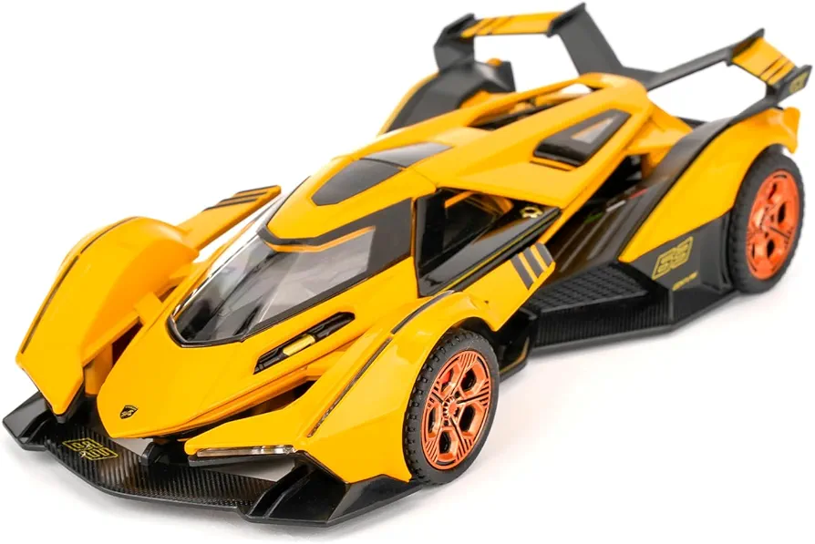 BDTCTK 1/32 Lamborghini V12 Vision GT Model Car, Zinc Alloy Pull Back Toy Car with Sound and Light for Kids Boy Girl Gift(Yellow)