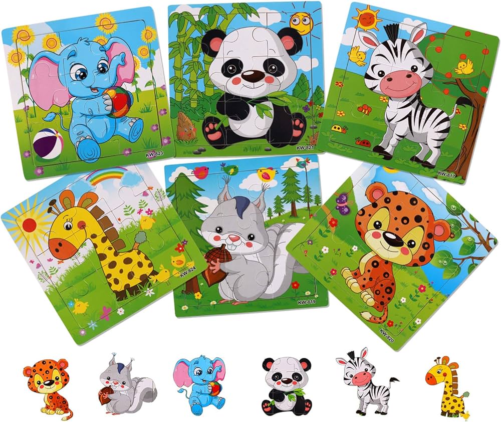 NASHRIO Wooden Puzzles for Toddlers 2-5 Years Old(Set of 6), 9 Pieces Preschool Educational and Learning Animal Jigsaw Puzzle Toy Gift Set for Boys and Girls