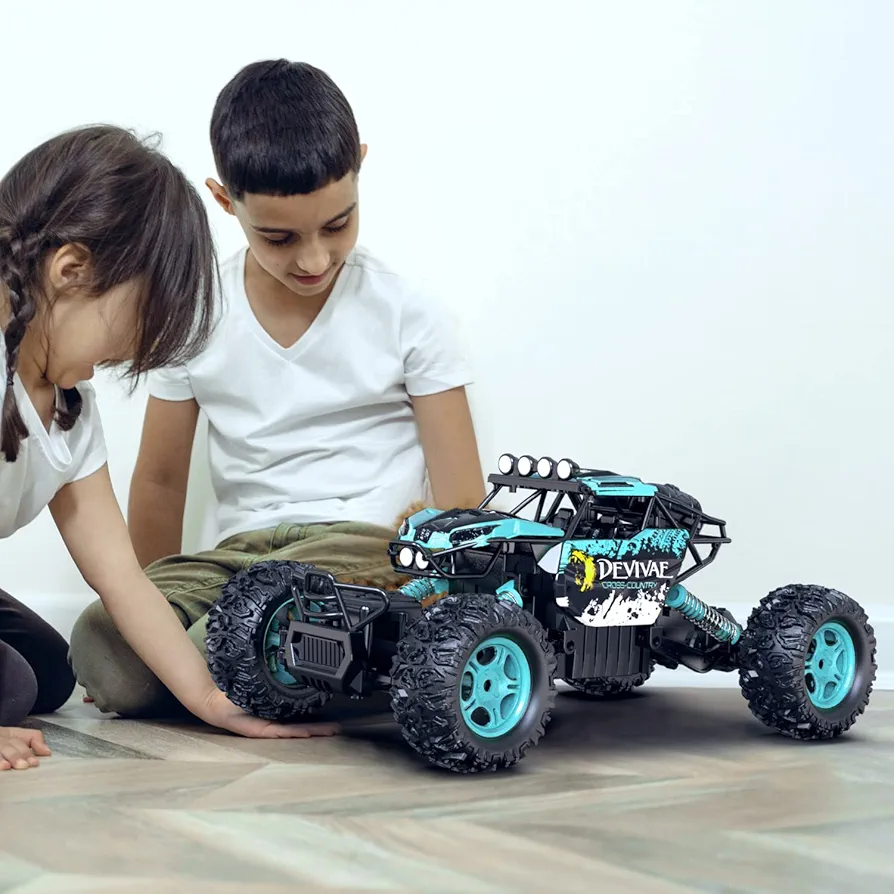 CROBOLL 1:12 Large Remote Control Car for Boys Kids with Lifting Function,4WD RC Cars Electric Monster Truck Toy Gifts 4X4 Off-Road RC Rock Crawler 2.4GHz All Terrain RC Truck with 2 Batteries(Cyan)