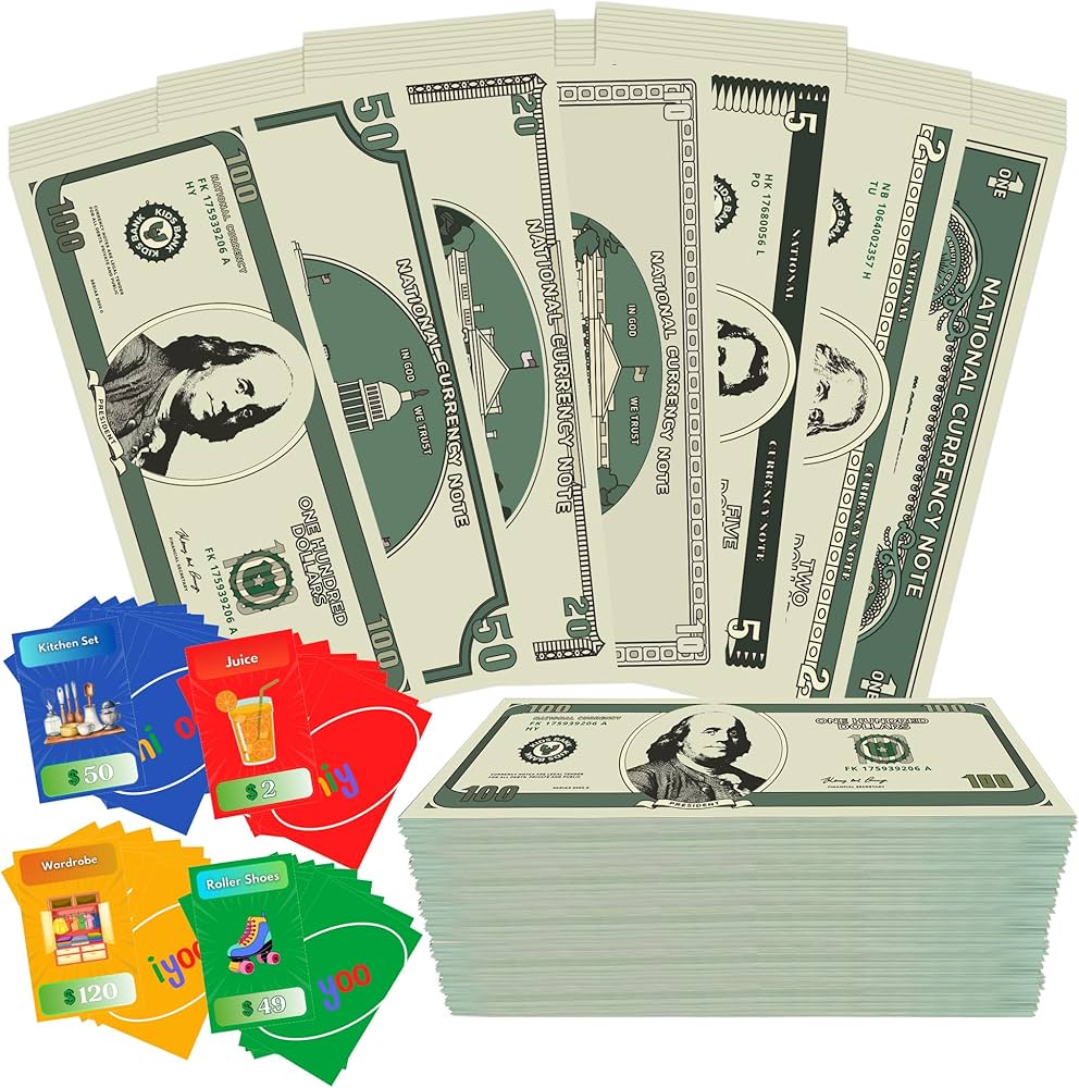 Play Money for Teaching - Fake Money for Kids Pretend Play, 290 Pcs Educational Toy Set, Shopping Games, Develop Early Math Skills Perfect for Ages 3+, Price Cards, Preschool Resources for Girls Boys