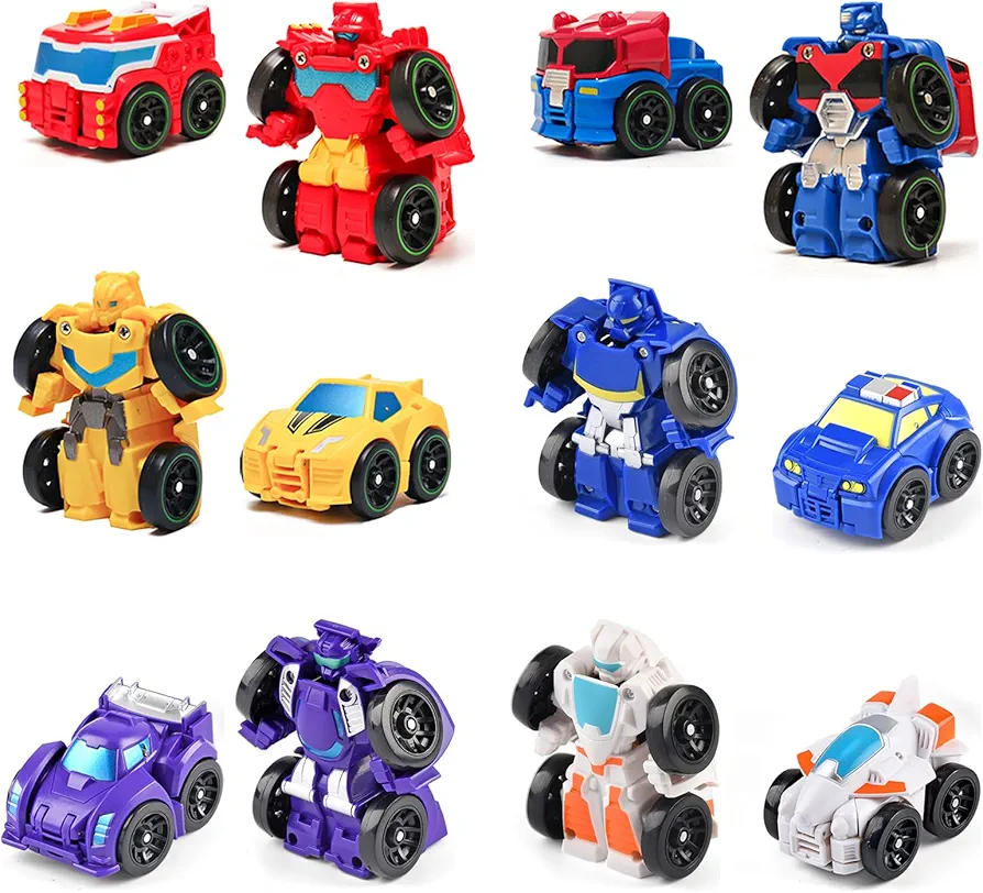 ONEST 6 Pieces Mini Robots Car Toys Toddler Small Hero Action Figures Push Go Rescue Vehicle Playset Boys Little Car Bots for Kids Christmas Birthday Party Gift