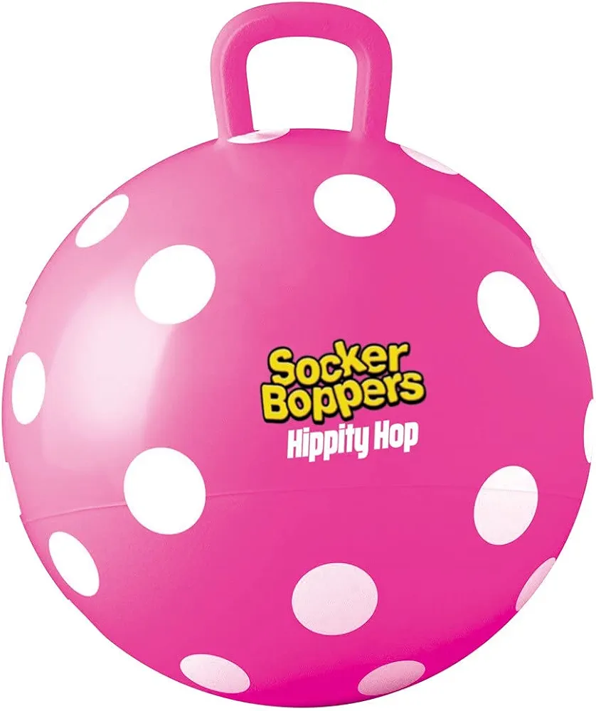 Hippity Hopper Ball, Inflatable 15" Jump Ball for Kids, Pink Polka Dot, Indoor and Outdoor Fun, Durable Heavy Gauge Vinyl, EZ Grip Handle, Promotes Balance-Coordination-Strength