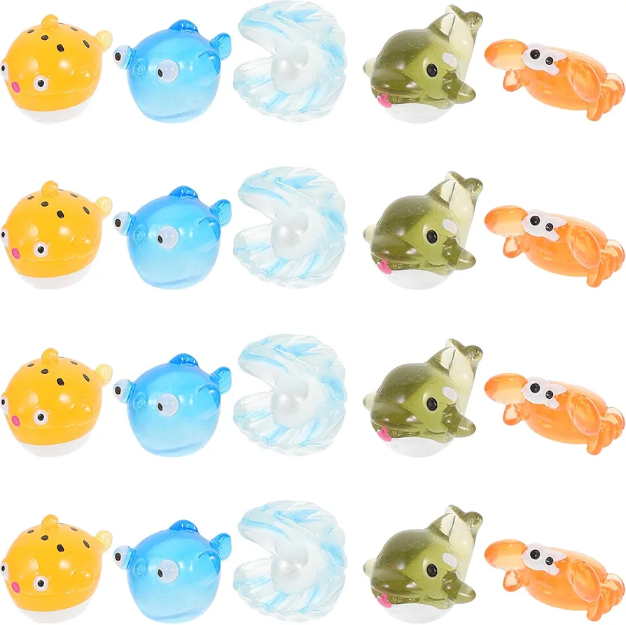 SUPVOX 25pcs Ocean Mini Figurines, Resin Miniature Fish Figurine Tiny Resin Trinkets Marine Aquarium Ornaments Dollhouse Decorations for Fish Tank Garden Fairy Accessory