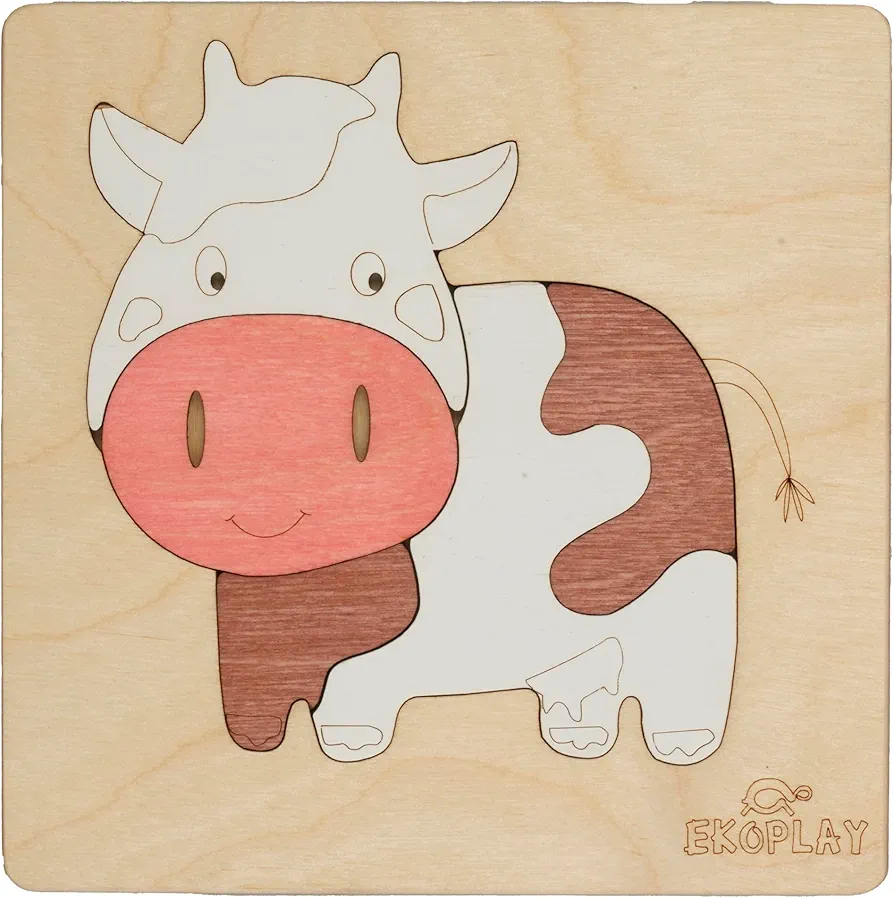 Happy Cow Wooden Puzzle for Kids | 5 Piece Jigsaw Puzzle for Preschool Kids | Learning Educational Toys Gifts for Boys Girls Ages 3+ Years.